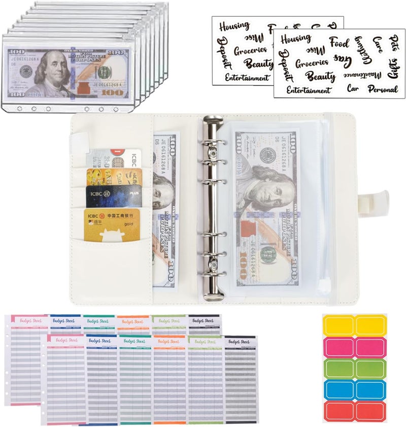 NICOOTHBudget Binder Cash Envelopes A6 Money Saving Binder with Zipper envelopes (White) - Image 4